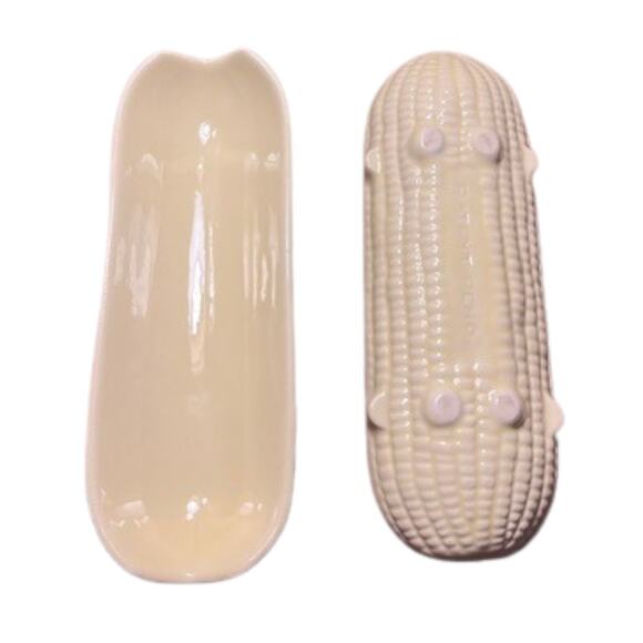 HTF Vintage Patent Pend Ceramic Corn Cob Dish Holder Set of 2 - Picture 1 of 9